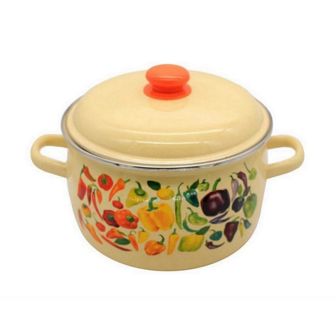 Кастрюля эмалированная 2 л пласт кнопка ободок белый Айша Стальэмаль