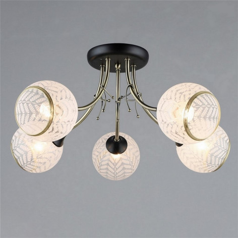 Люстра 5 плафонов 60*26 см Е27 60Вт 20м2  плафон стекло черный бронза Baizheng