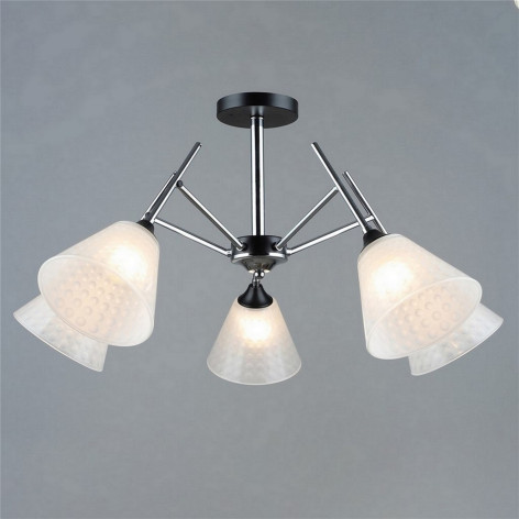 Люстра 5 плафонов 75*37 см Е27 60Вт 20м2 плафон стекло черный серебро Baizheng