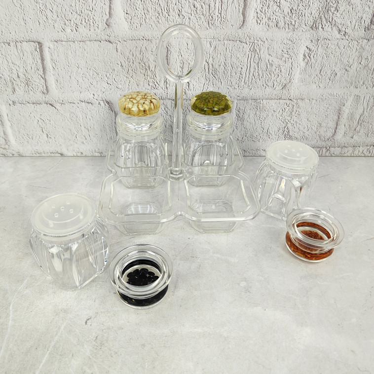 Изображение Набор пластиковый для специй 5 предметов подставка прозрачный Jam Jar Fessle