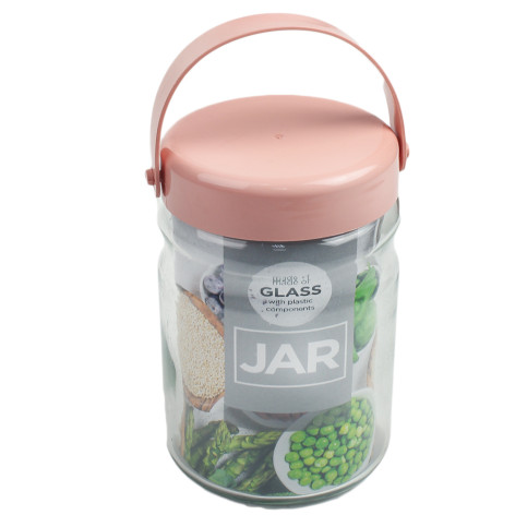 Банка стеклянная для продуктов 900 мл пластиковая крышка ручка микс Marco Коралл