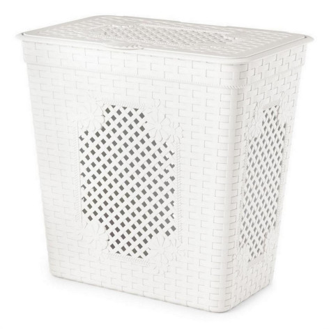 Корзина пластиковая для белья 85 л 580х390х570 мм с крышкой белый Плетенка люкс Альтернатива
