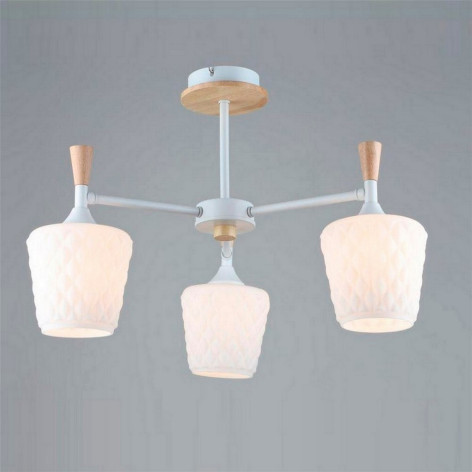 Люстра 3 плафона 57*37 см Е27 60Вт 12м2 плафон стекло белый-дерево Baizheng