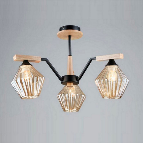 Люстра 3 плафона 58*34 см Е27 60Вт 12м2 плафон стекло черный-дерево Baizheng