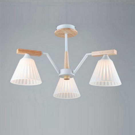Люстра 3 плафона 59,5*32 см Е27 60Вт 12м2 плафон стекло белый-дерево Baizheng