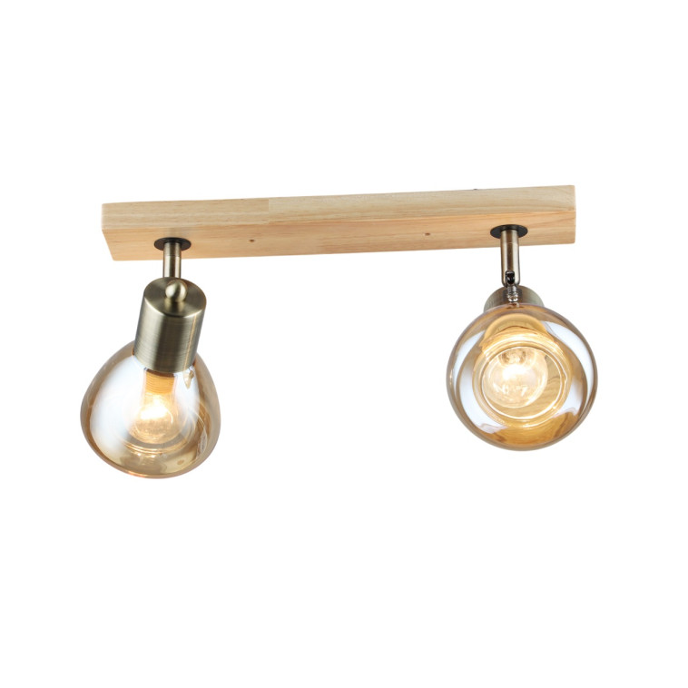 Светильник спот 2 плафона 42*10*17 см Е27 60Вт 9м2 плафон стекло бронза-дерево Baizheng