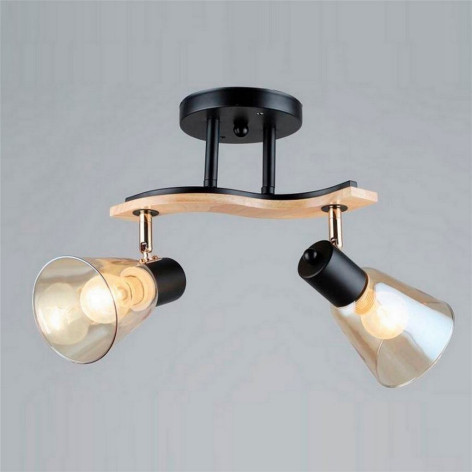 Светильник спот 2 плафона 42*16*26 см Е27 60Вт 9м2 плафон стекло черный-дерево Baizheng
