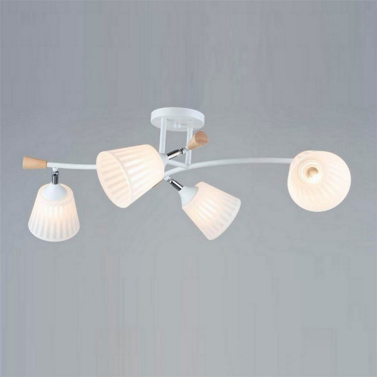 Светильник спот 4 плафона 80*48*24 см Е27 60Вт 16м2 плафон стекло белый-дерево Baizheng