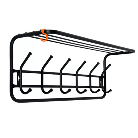 Вешалка металлическая настенная 73х22х26,5 см 6 крючков с полкой черное 80 ЗМИ Вешалка металлическая настенная 73х22х26,5 см 6 крючков с полкой черное 80 ЗМИ