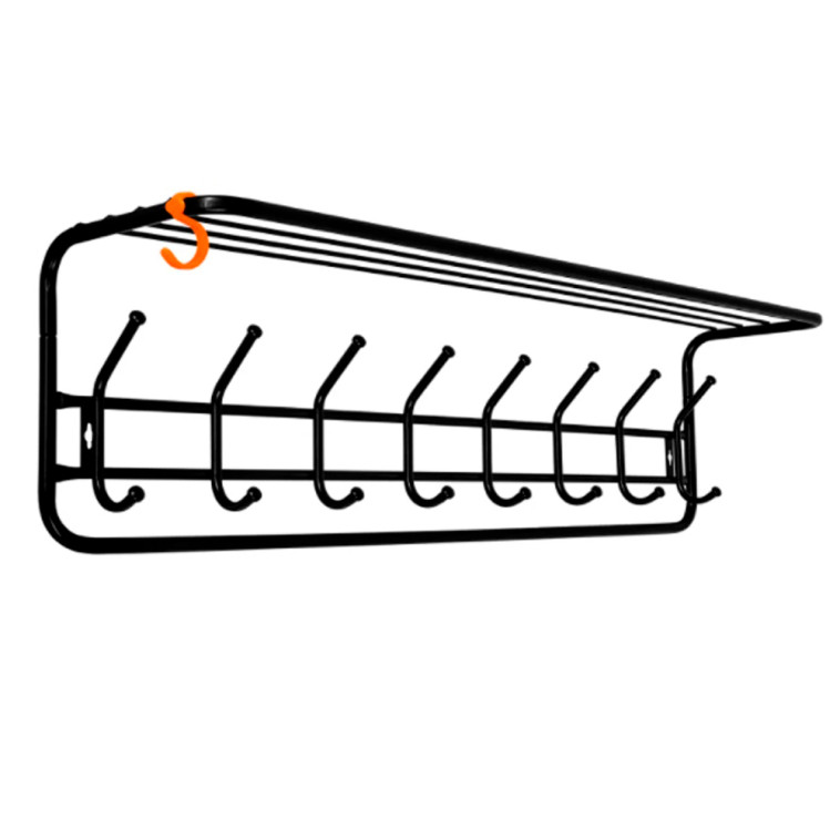 Вешалка металлическая настенная 97,5х22х26,5 см 8 крючков с полкой черный 100 ЗМИ