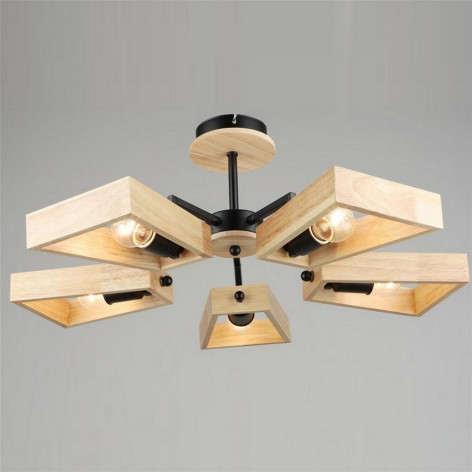 Люстра 5 плафонов 57,5*23 см Е27 60Вт 20м2 дерево плафон черный Baizheng