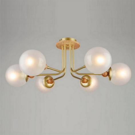 Люстра 6 плафонов 70*27 см Е27 60Вт 24м2 плафон стекло бронза дерево Baizheng