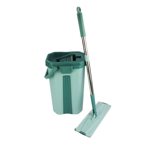 Набор ведро пластиковое с отжимом 8 л + швабра металл 38х12х135 см зеленый Baizheng