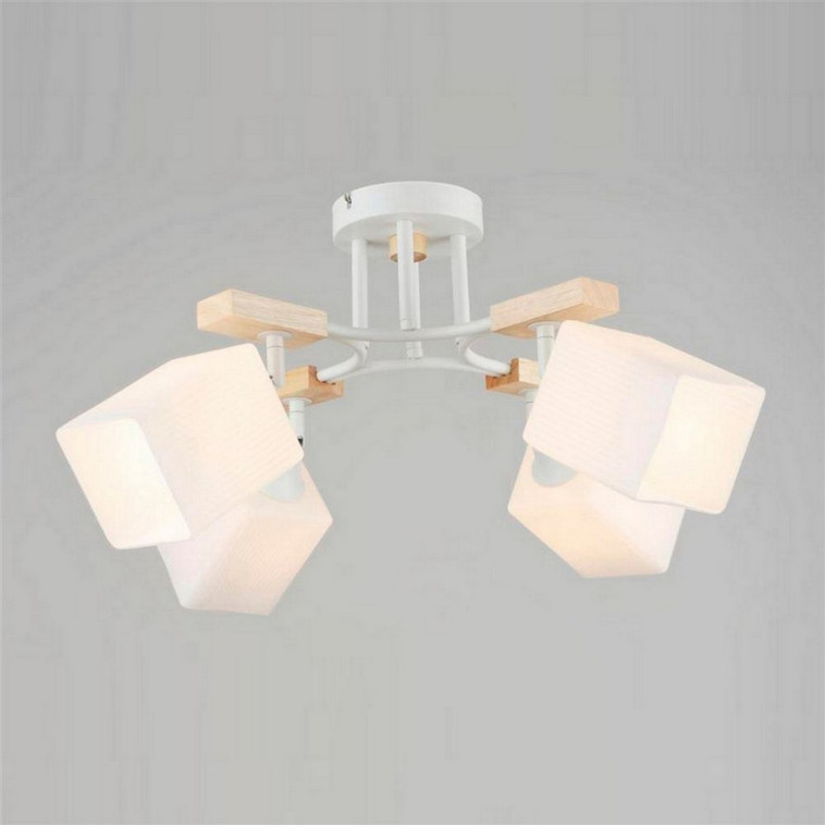 Светильник спот 4 плафона 60*28 см Е27 60Вт 16м2 плафон стекло белый-дерево Baizheng