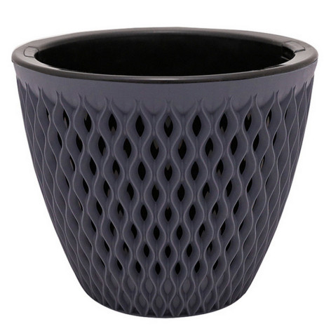 Кашпо пластиковое  1,6 л антрацит черная вставка Версаль Bmc