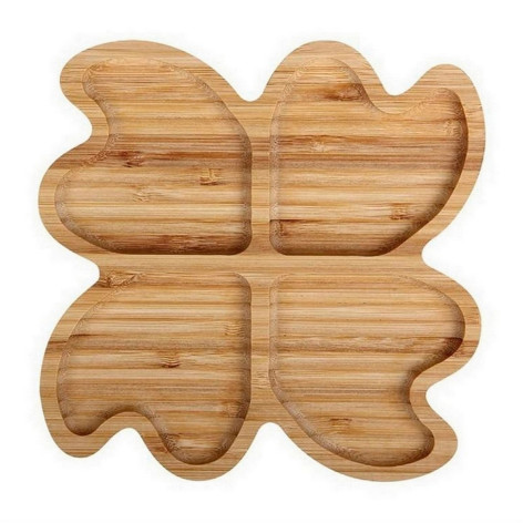 Менажница бамбуковая 20х20х1,5 см 4-х секционная Бабочка Коралл