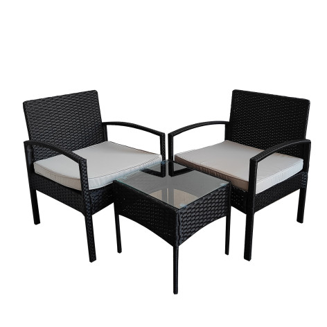 Мебель пластиковая 40*40*40 см стол 58*59*72 см 2 стула до 120 кг подуш черный Ротанг Baizheng Мебель пластиковая 40*40*40 см стол 58*59*72 см 2 стула до 120 кг подуш черный Ротанг Baizheng