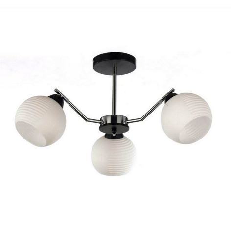 Люстра 3 плафона 57*28 см Е27 60Вт 12 м2 плафон стекло хром черный Baizheng