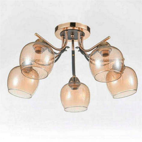 Люстра 5 плафонов 55*27 см Е27 60Вт 20 м2 плафон стекло золото черный Baizheng