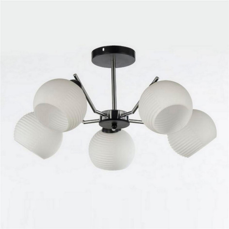 Люстра 5 плафонов 57*28 см Е27 60Вт 20 м2 плафон стекло хром черный Baizheng