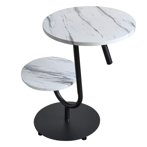 Стол МДФ журнальный 40*30*60 см 2-х ярусный рама металл черный белый мрамор Baizheng