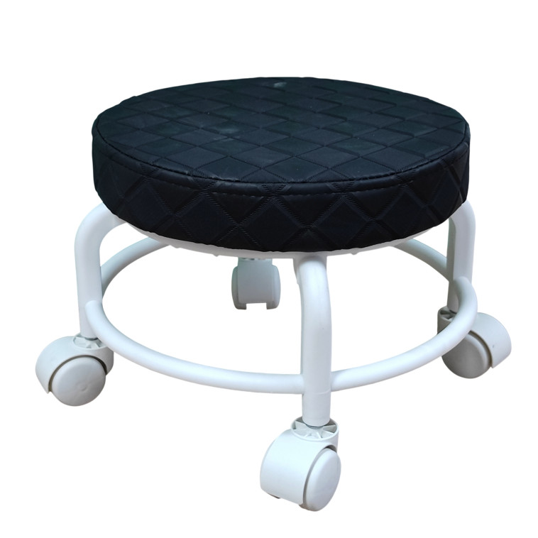 Табурет-мини пластиковый 290*240 мм с мягким сиденьем на колесах бело-черный Baizheng