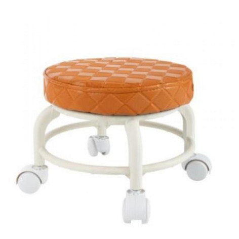 Табурет-мини пластиковый 290*240 мм с мягким сиденьем на колесах бело-оранжевый Baizheng