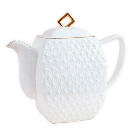 Чайник керамический заварочный  550 мл бело-золотой Снежная королева квадрат Коралл
