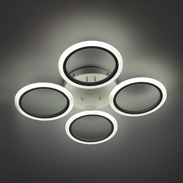 Фото Люстра светодиодная 4 плафона 68,3*8 см 96Вт 3600LM 20м2 3 цвета прилож пульт белый Baizheng