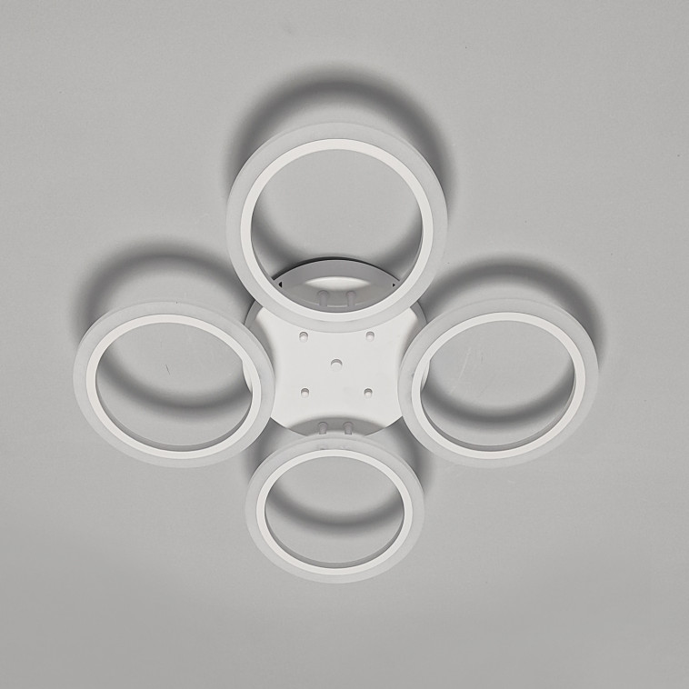 Картинка Люстра светодиодная 4 плафона 68,3*8 см 96Вт 3600LM 20м2 3 цвета прилож пульт белый Baizheng