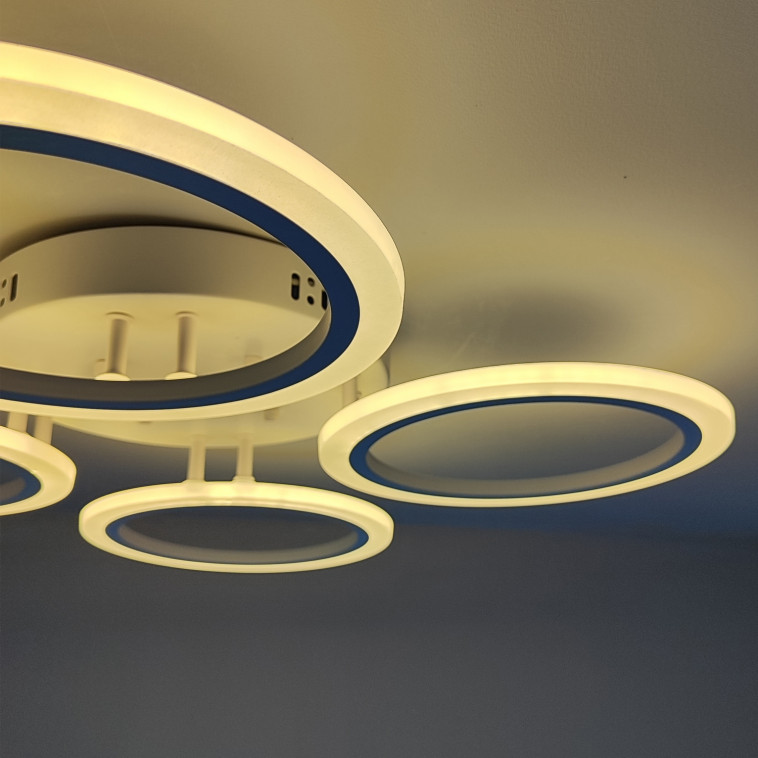 Фотография Люстра светодиодная 4 плафона 68,3*8 см 96Вт 3600LM 20м2 3 цвета прилож пульт белый Baizheng