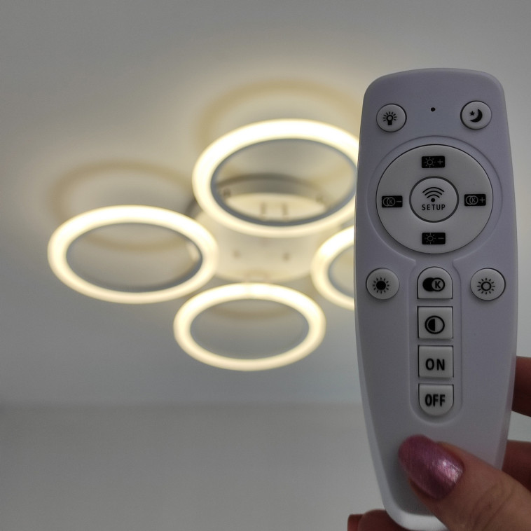 Рисунок Люстра светодиодная 4 плафона 68,3*8 см 96Вт 3600LM 20м2 3 цвета прилож пульт белый Baizheng