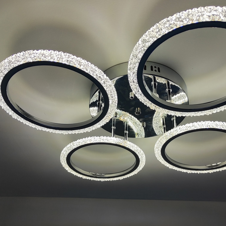 Изображение Люстра светодиодная 4 плафона 68,3*8 см 96Вт 3600LM 20м2 3 цвета прилож пульт хром Baizheng