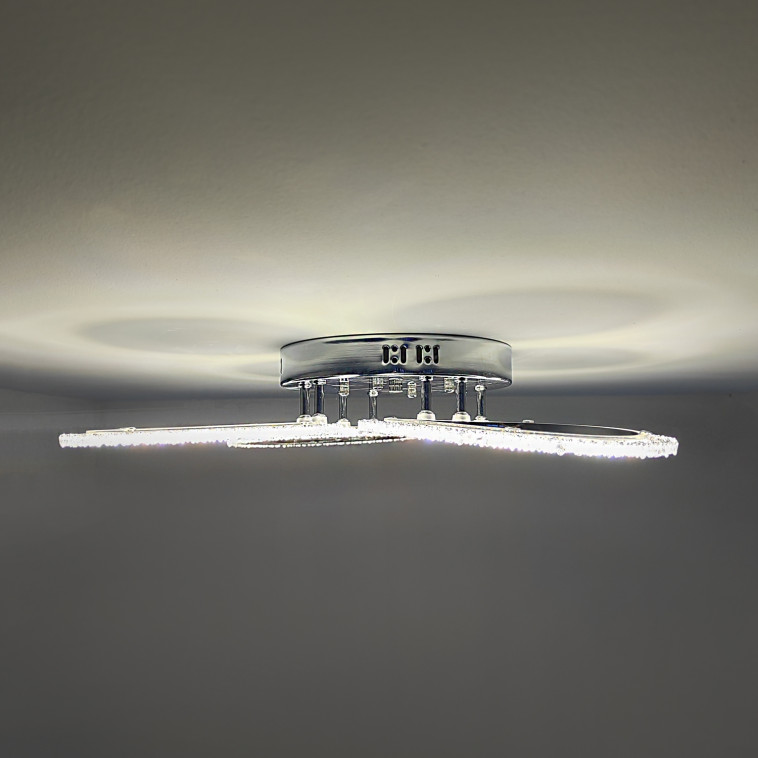 Фотография Люстра светодиодная 4 плафона 68,3*8 см 96Вт 3600LM 20м2 3 цвета прилож пульт хром Baizheng