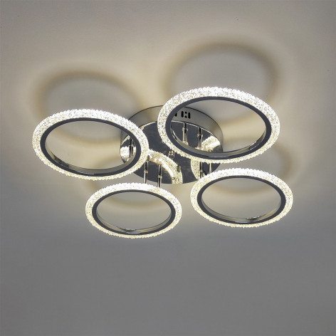 Люстра светодиодная 4 плафона 68,3*8 см 96Вт 3600LM 20м2 3 цвета прилож пульт хром Baizheng