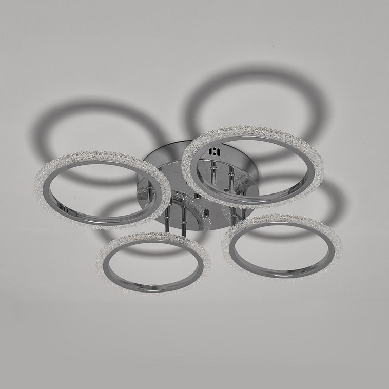 Cнимок Люстра светодиодная 4 плафона 68,3*8 см 96Вт 3600LM 20м2 3 цвета прилож пульт хром Baizheng