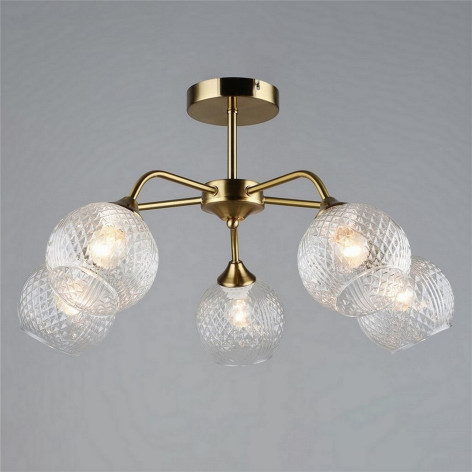 Люстра 5 плафонов 61*32 см Е27 60Вт 20м2  плафон стекло бронза Baizheng