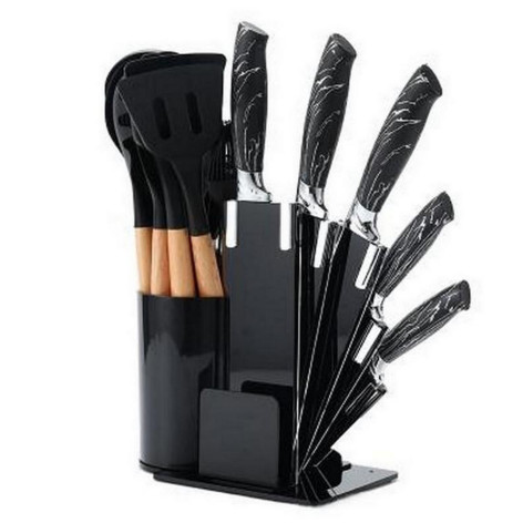 Набор кухонных принадлежностей силикон 19 предметов 33,5х20 см подставка черный Baizheng