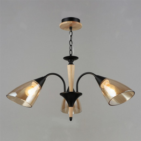Люстра 3 плафона 67,5*32,5*54,5 см Е27 60Вт 12м2 плафон стекло черный-дерево Baizheng