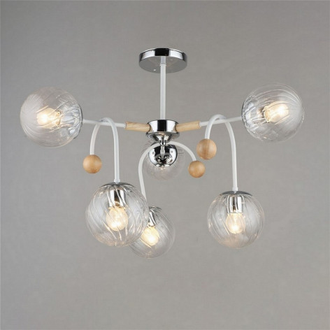 Люстра 6 плафонов 67*47 см Е27 60Вт 24м2 плафон стекло белый серебро дерево Baizheng