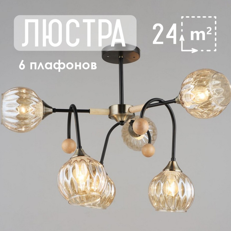 Фото Люстра Baizheng 6 плафонов, 60Вт, 24м2, черная 70*50см