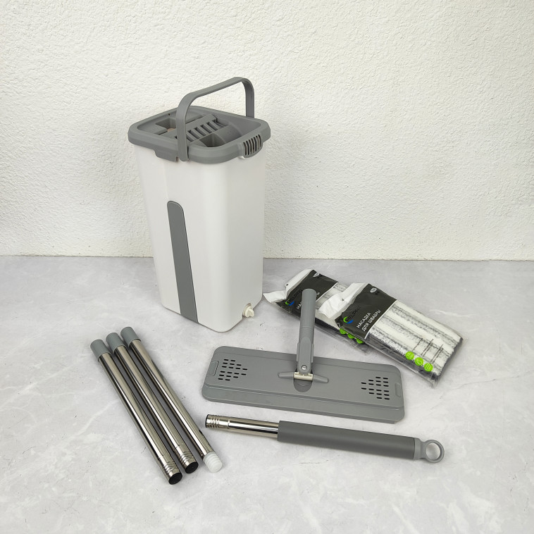 Мини фото №2 Набор ведро пластиковое с отжимом 12 л + швабра металл вращение 360° под упак Baizheng