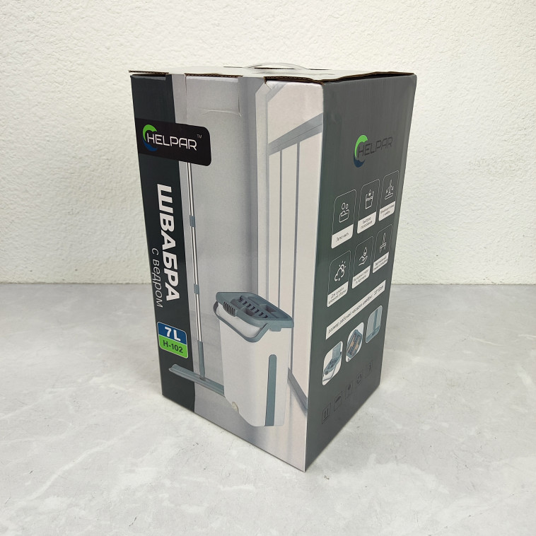 Мини фото №3 Набор ведро пластиковое с отжимом 12 л + швабра металл вращение 360° под упак Baizheng