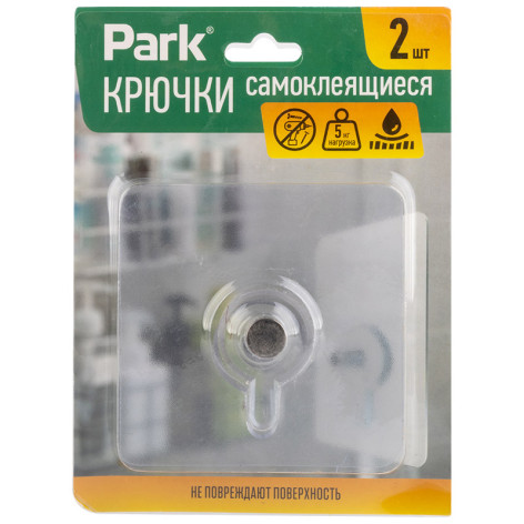 Крючок пластиковый самоклеящийся 2 шт 7*7 см плоские винтовые для полок/картин до 5кг Park