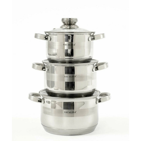 Набор посуды нержавеющая сталь 6 предметов 4,8 л 6 л 7,2 л стекл крышка индукция VL-475 Vicalina