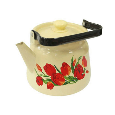 Чайник эмалированный 3,5 л петля палевый Тюльпаны Стальэмаль