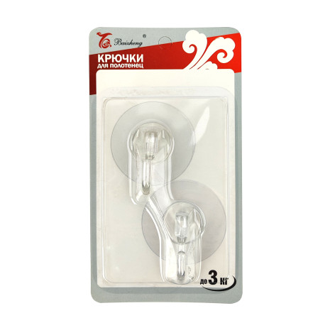 Крючок пластиковый на присоске 2 шт 6*6,5 см прозрачный Baizheng Крючок пластиковый на присоске 2 шт 6*6,5 см прозрачный Baizheng