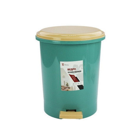 Ведро пластиковое для мусора 10 л 240х290 мм круглое с педалью вкладыш бирюзовый Baizheng