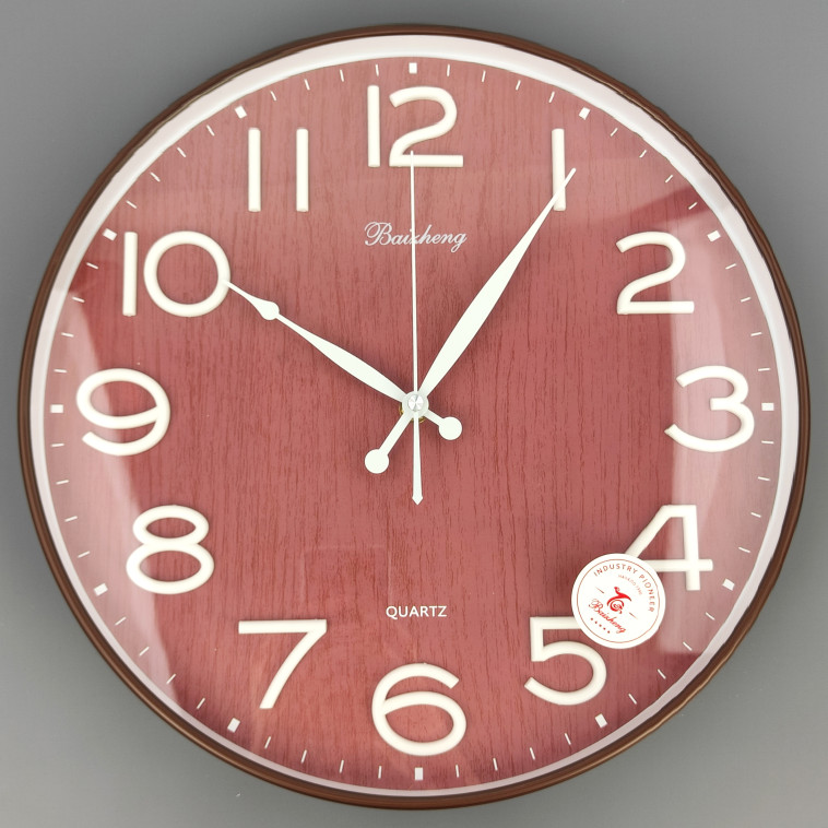 Фото Часы пластиковые настенные кварц  34 см круг бордовый Baizheng