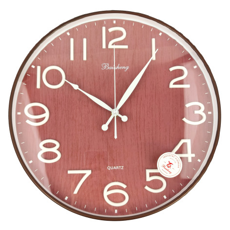 Часы пластиковые настенные кварц  34 см круг бордовый Baizheng